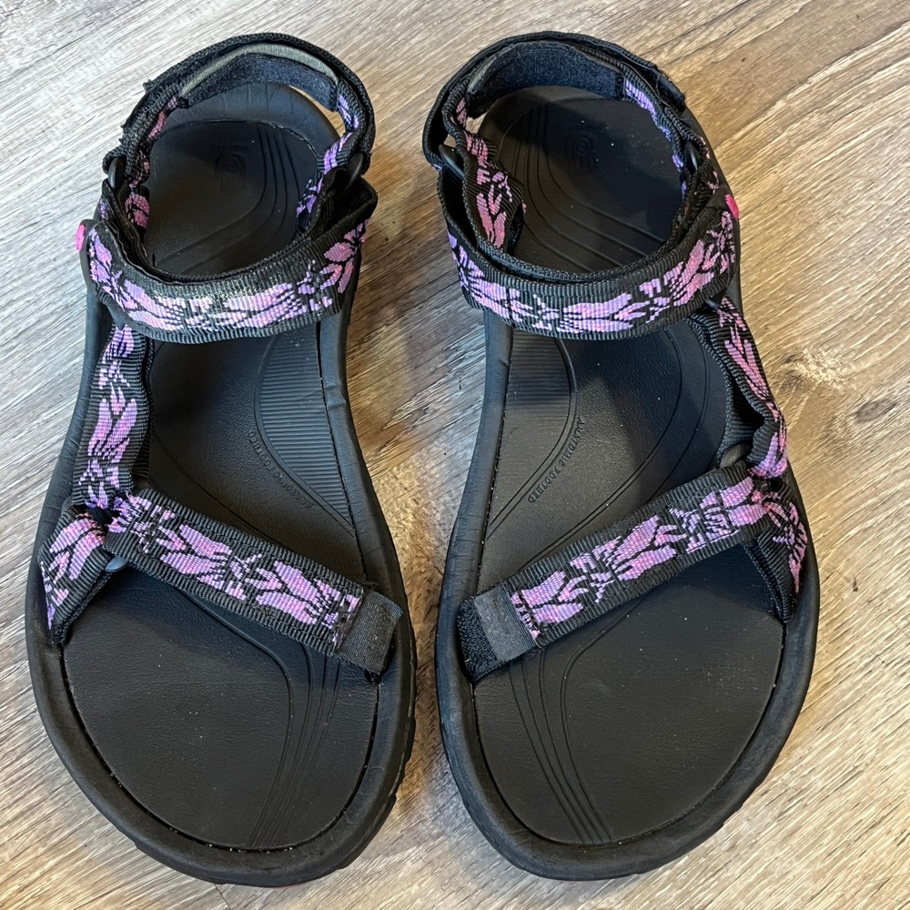 Teva Tanza Women 9 Black Purple Adjustable Strap Hiking Water Sport Sandals 4176
